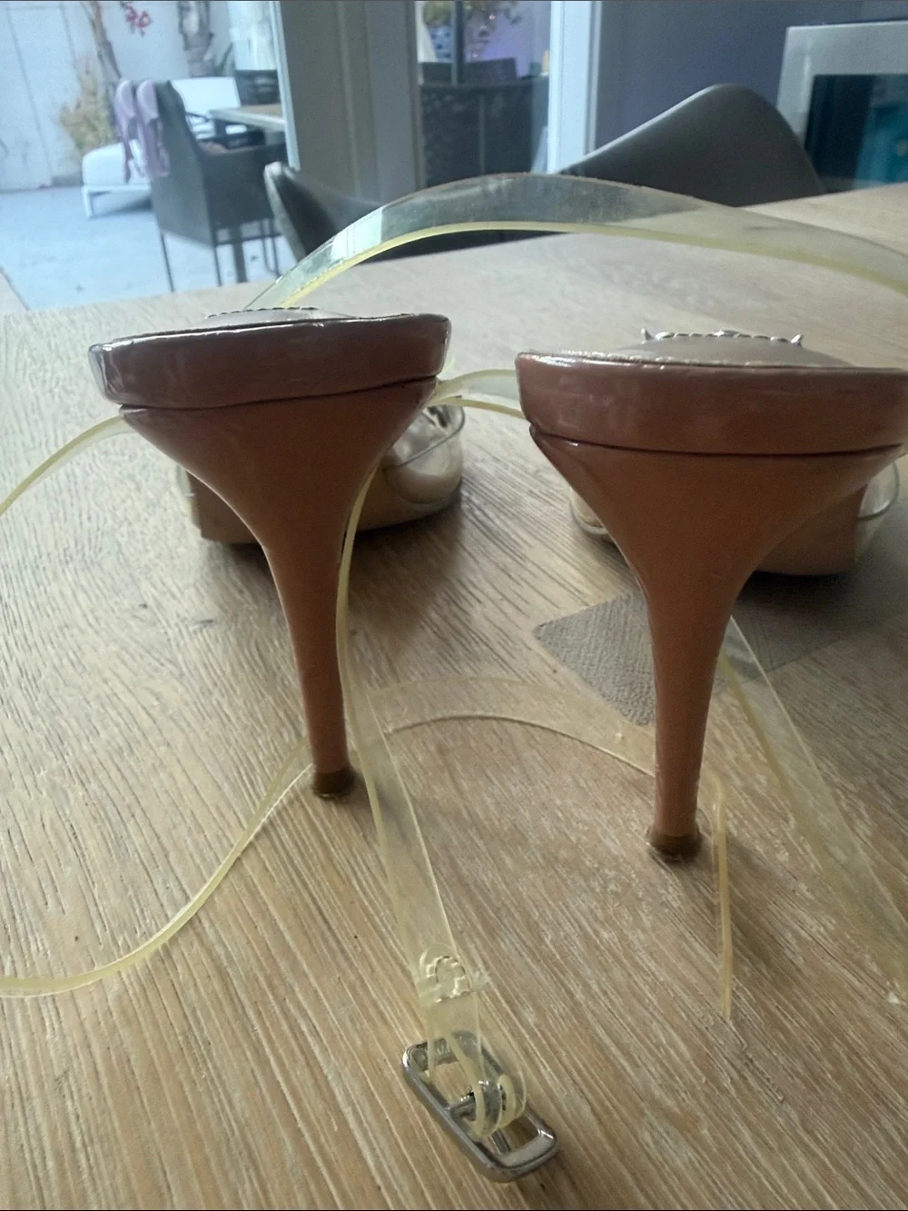 Steve Madden Nude/Gem Embellished Clear-Strap Stiletto Heels size 6